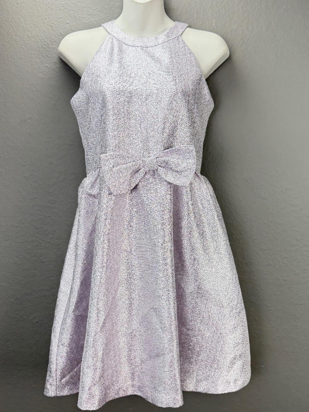Soprano Girls NWT Silver Metallic Glitter Bow Dress Birthday Sz 16